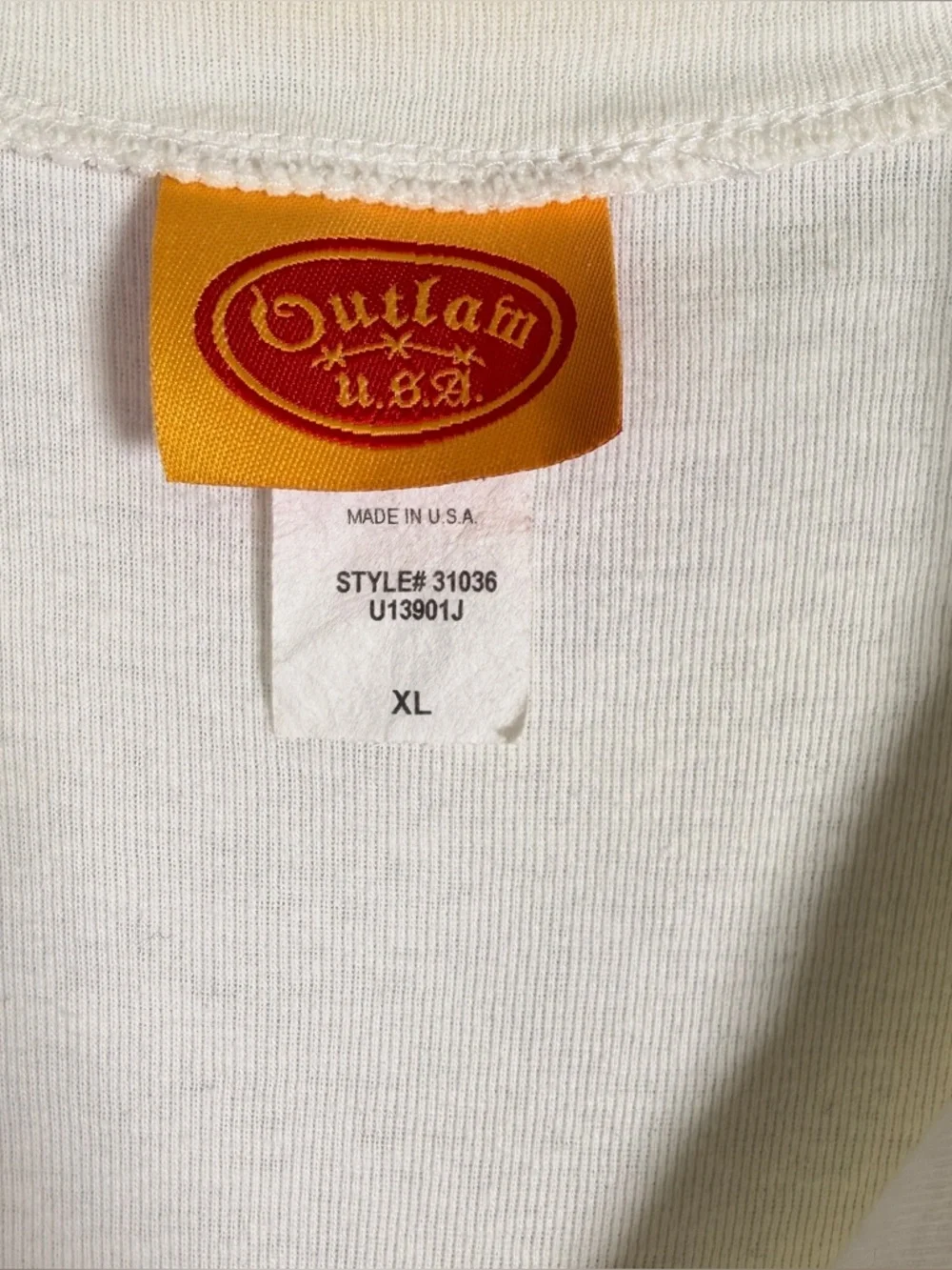 Y2K Outlaw USA Cap Sleeve Knit ~AUTH Off White V-Neck Ruched Front Cotton Top XL